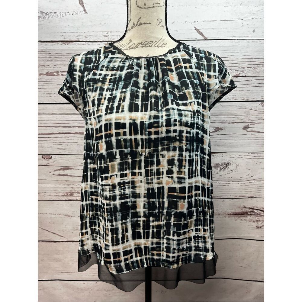 Simply Vera Vera Wang small‎ short sleeve black/tan/white blouse - 3074